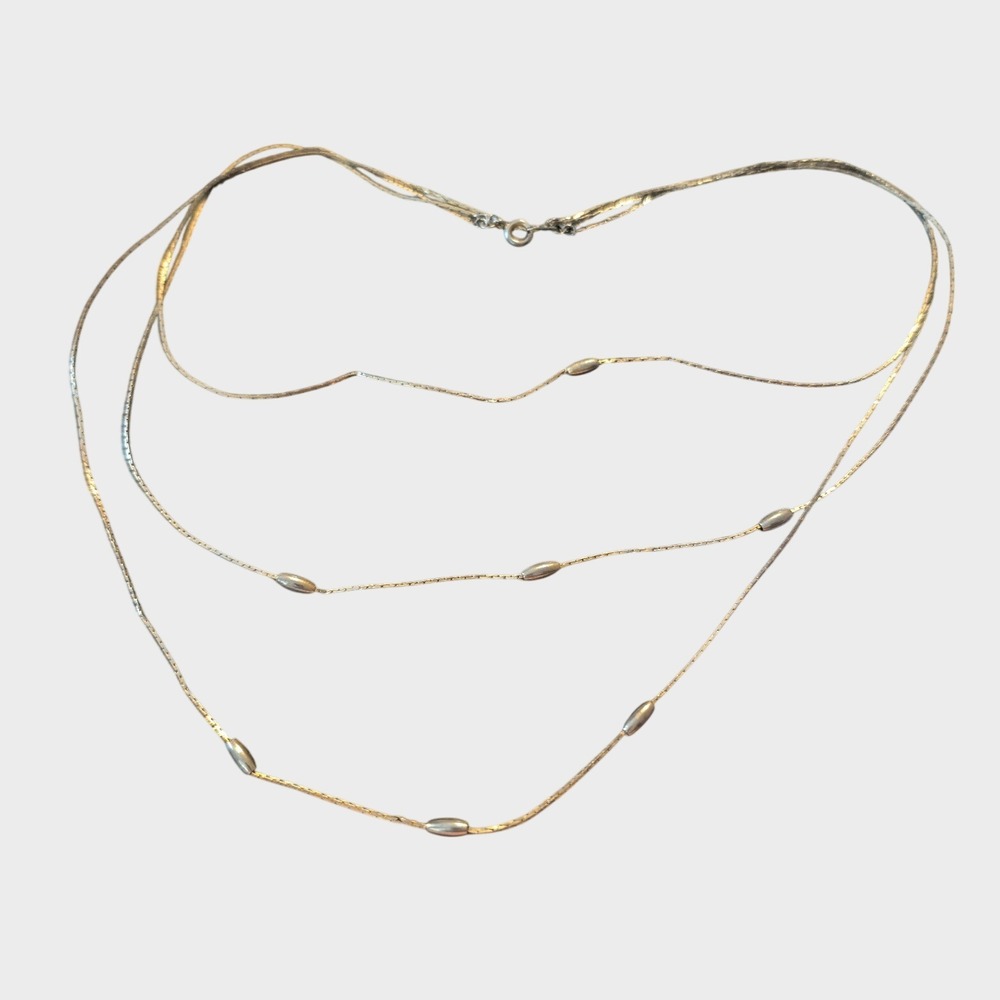 Vintage Gold Multi Strand Necklace Beaded Triple Layer Snake Chain